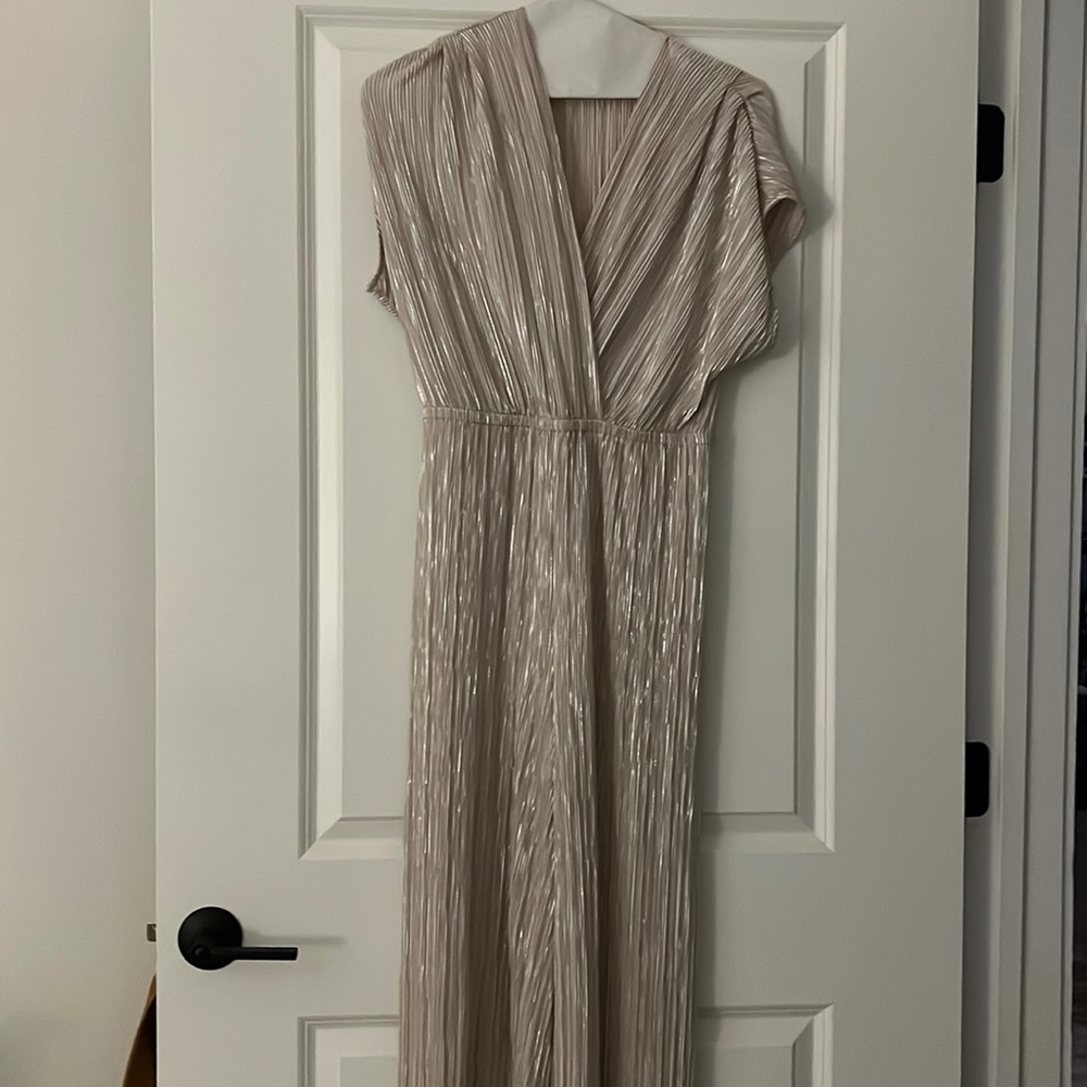 Pleated Metallic Jumpsuit - Holiday / New Years Eve Outfit - Picture 3 of 4